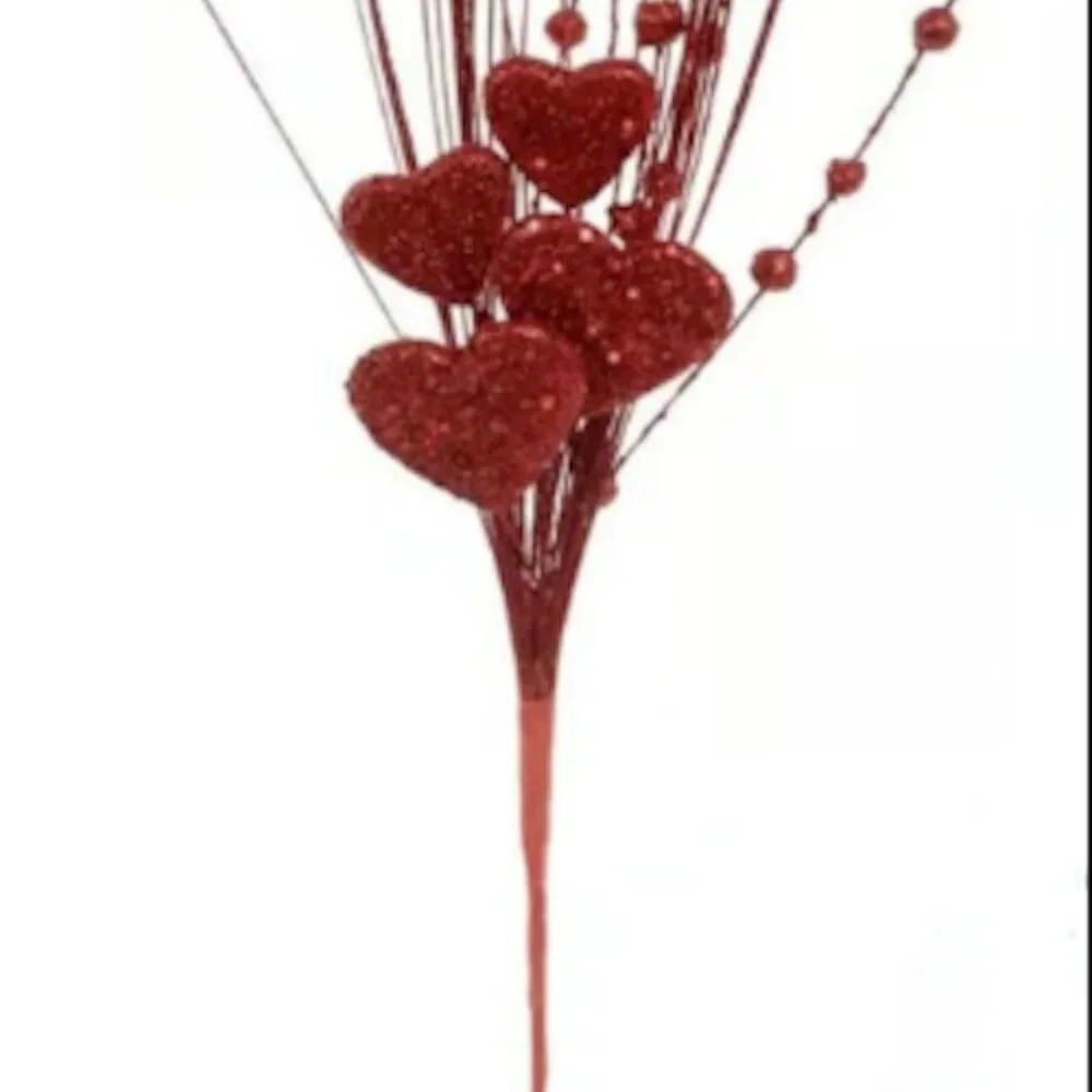 Red Glitter Heart Spray Valentine's Mother's Day Stem Craft Supplies Pick
